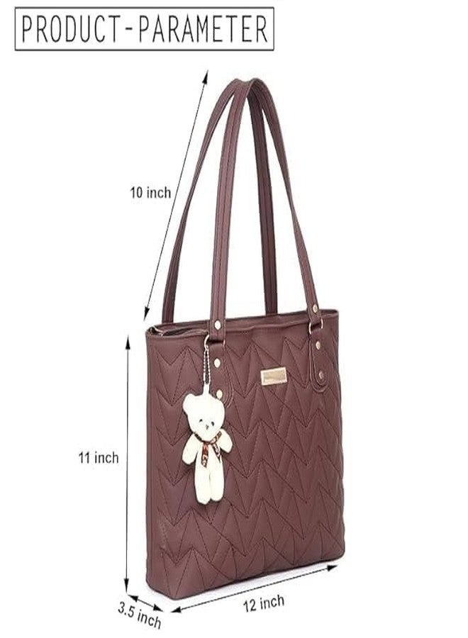 Purse Pulse Women's Medium Tote Bag | Shoulder Bag Hand Held Bag With Long Strap Ladies Purse Zip Pocket Canvas Handbag (Brown) - Image 5